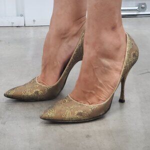 Dolce & Gabbana Gold Brocade Heels Size 41